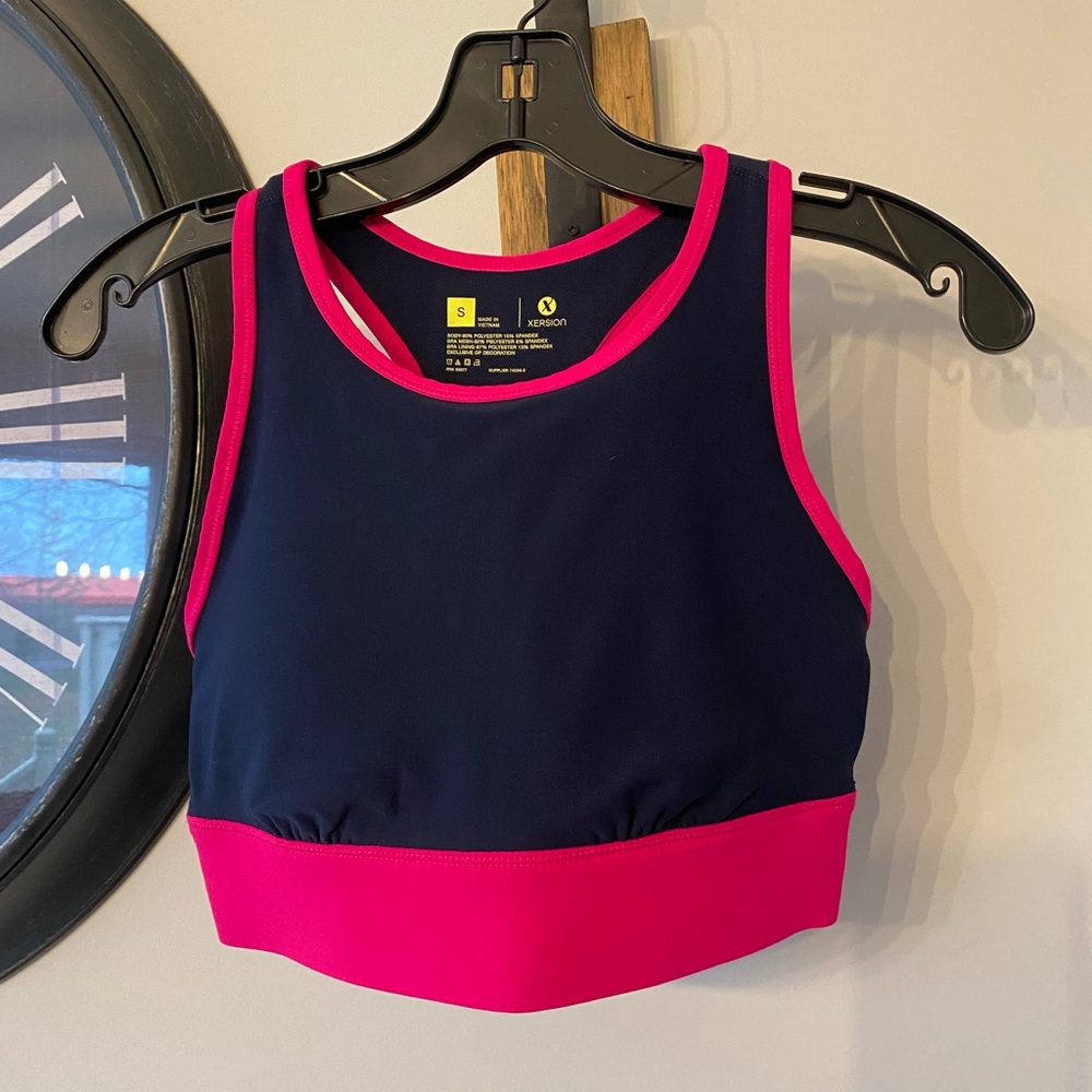 Xersion | pink and navy blue sports Bra Size: S